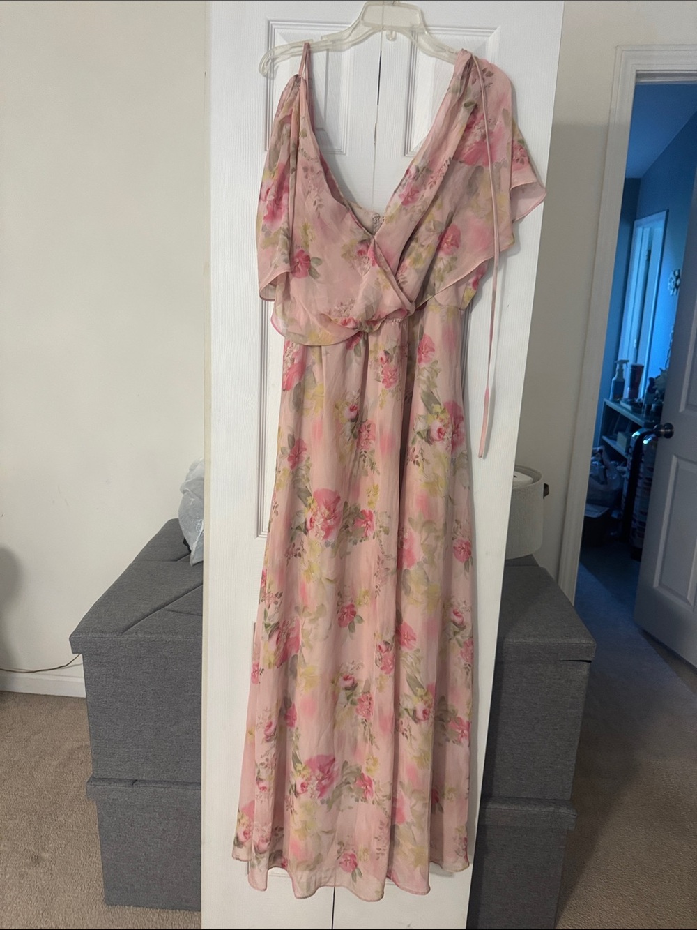 Birdy Grey Pink Floral Ruffle Maxi Dress